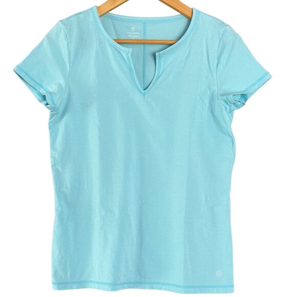 Talbots Womens Short Sleeve Split V Neck Top Sz Small‎ Blue Spring Easter Casual - Picture 1 of 6